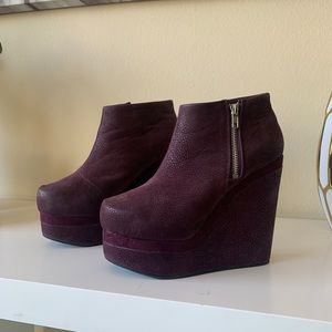 Burgundy Platform Wedge Ankle Booties